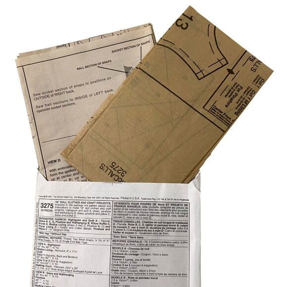 McCall's Crafts Doll Clothing Sewing Pattern Lot of 3 Ephemera Y2K Crafting DIY - Picture 5 of 7